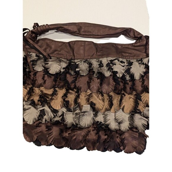 Bueno Brown Mixed Leather Hobo‎ Feather Bag Fall Metallic soft Boho Bohemian - Picture 1 of 7